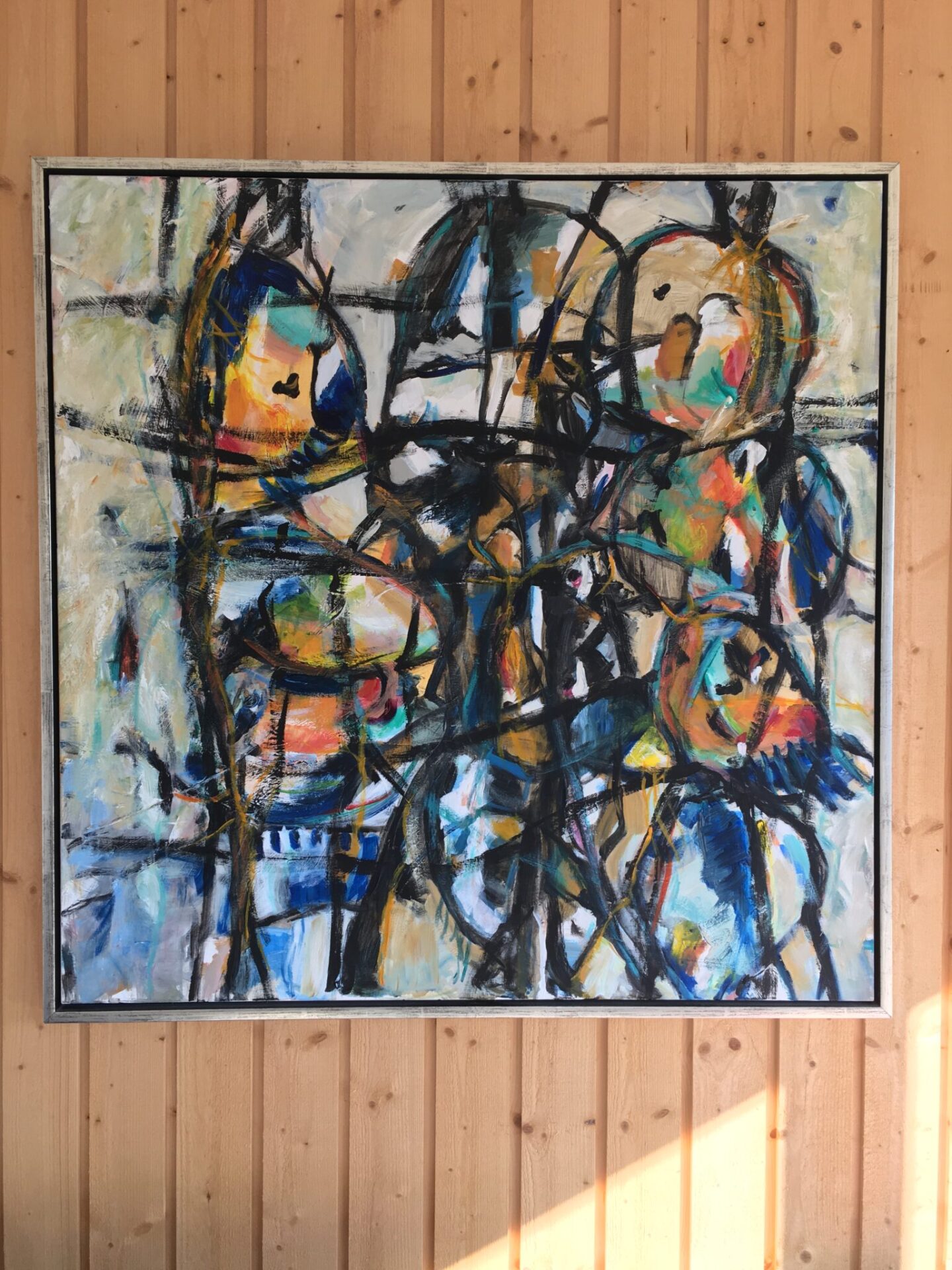 Stort abstrakt maleri sign Karen Hjort, 2011. Pris 2000kr