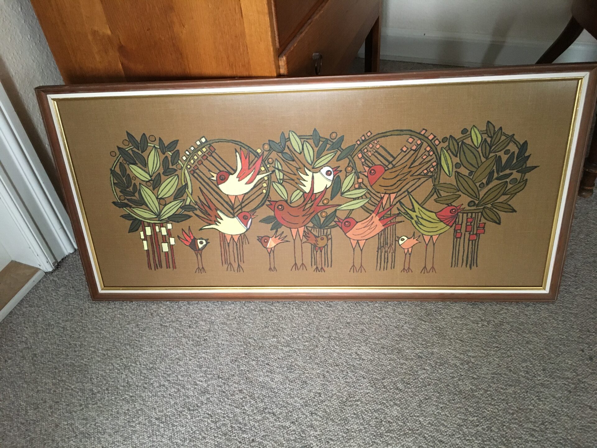 retro stoftryk/maleri, 103 x 50 cm, pris 300kr