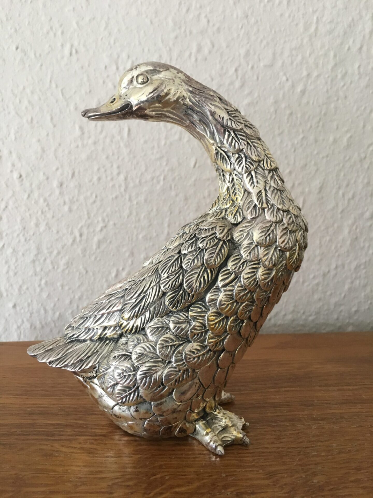 F.Bruni, Vesita d'argento, forsølvet gås, h=19 cm, pris 800 kr