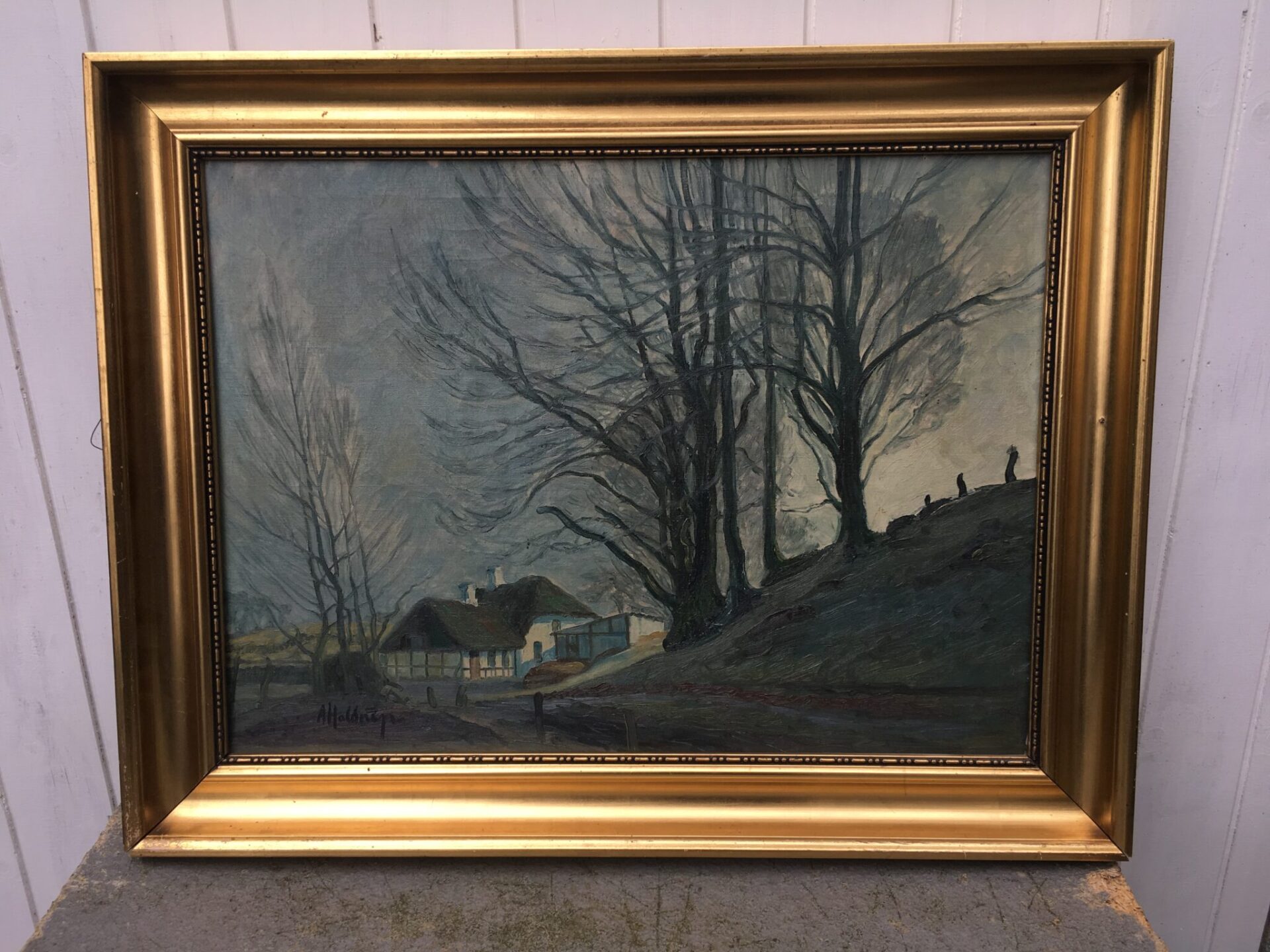 Axel Haldrup, Fredericia, velholdt maleri,(56x73 cm incl ramme). Pris 500 kr