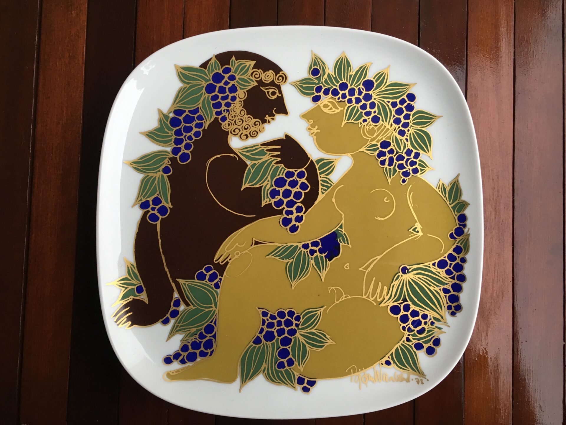 Bjørn Wiinblad (Faun og Nymfe ?) 31x31 cm, signeret i 72, pris 800 kr