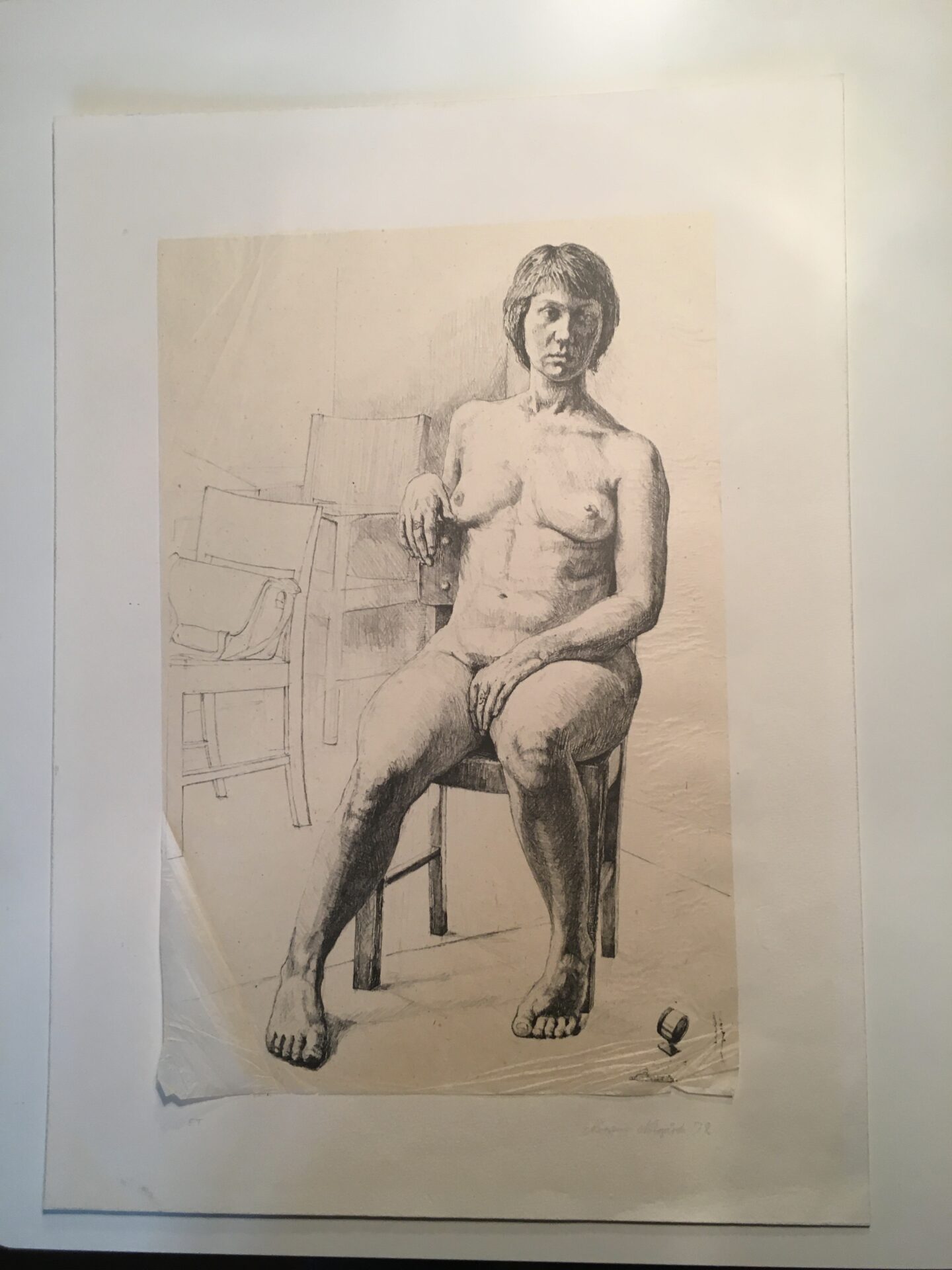 Tryk på japanerpapir, signeret Mogens Nørgård, 72, E.T. uindrammet, 33x50 cm, pris 500 kr