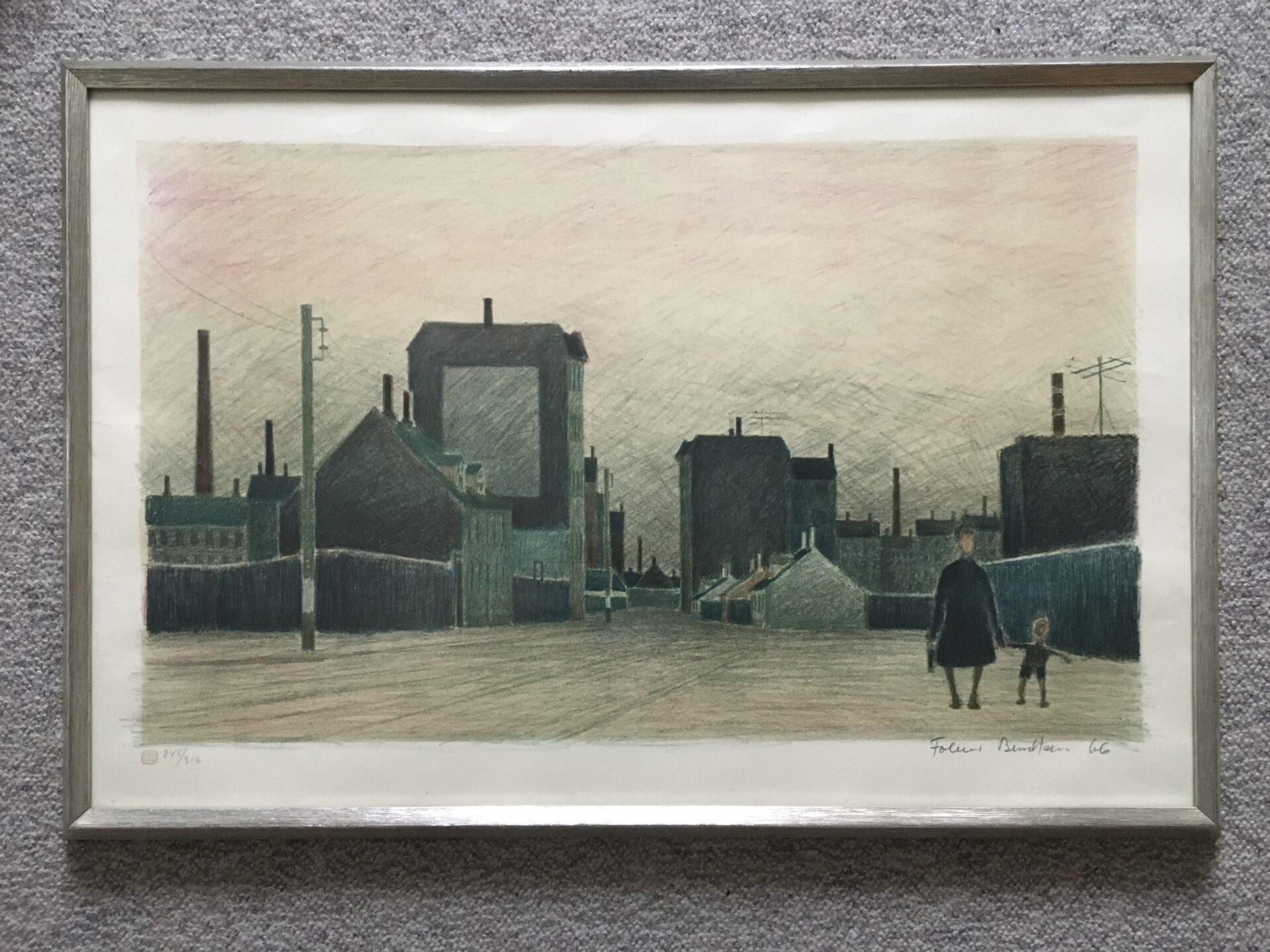 Folmer Bendtsen litografi nr. 248/316 signeret i 66, parti fra Sydhavnen, pris 1200kr