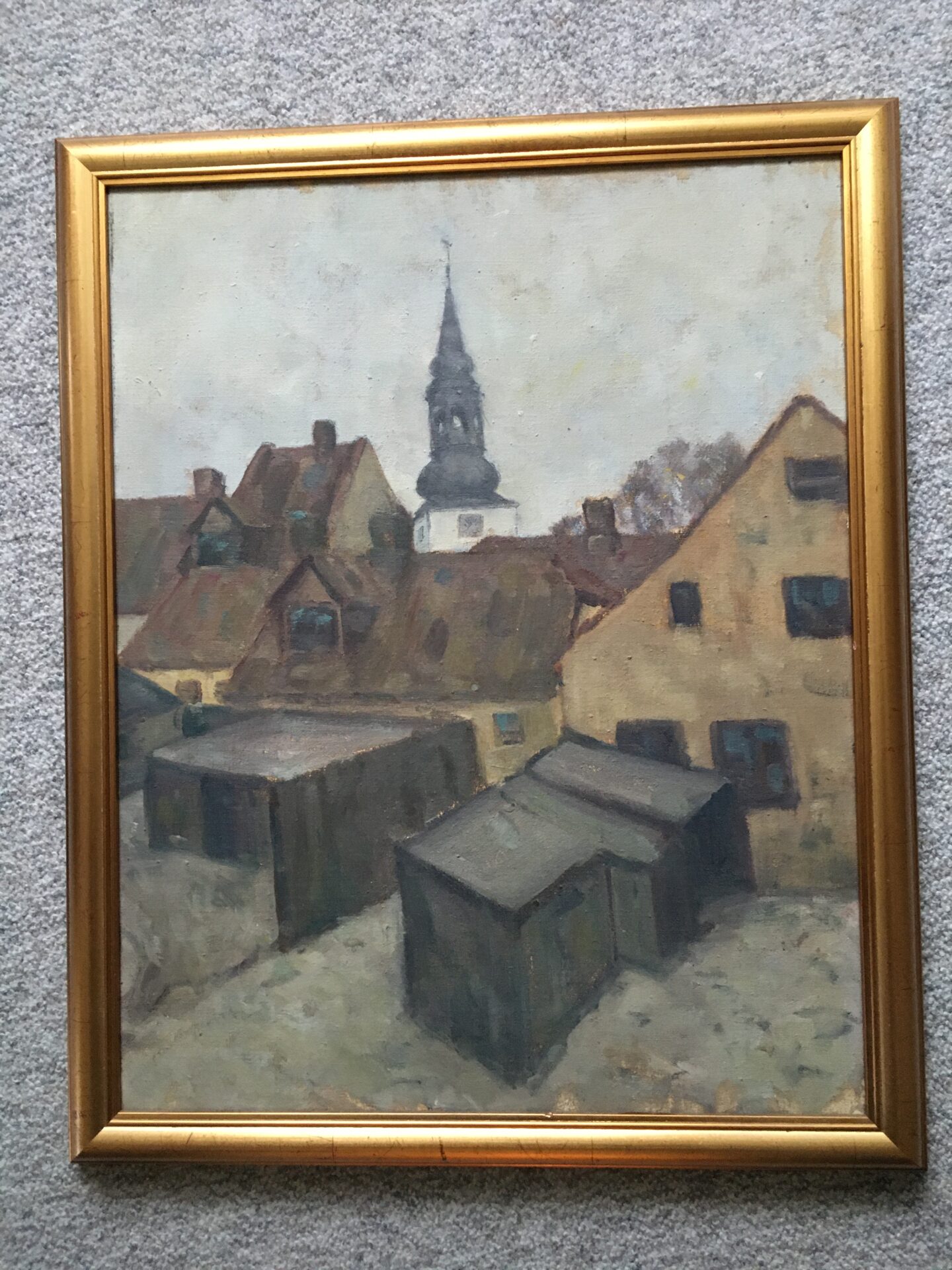 Skolegadekvarteret i Aalborg, Mouritz Nørgård 1930, rammemål 52x66 cm, pris 400kr