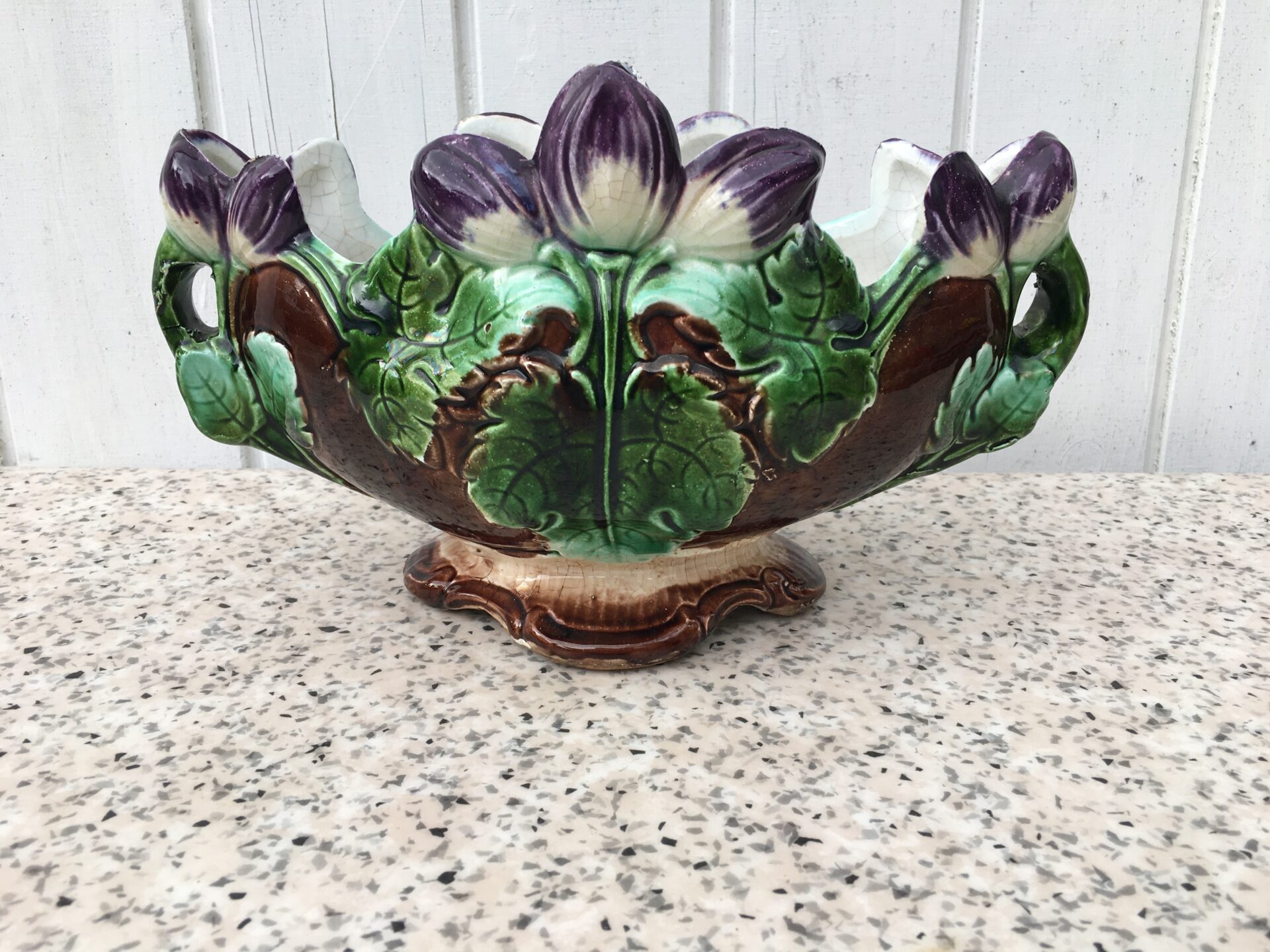 Antik Majolica jardiniere, l=27 cm, fejlfri, pris 300kr