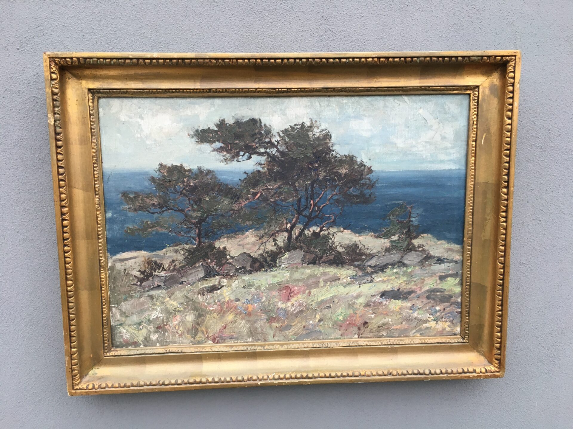 Flot maleri monteret i original Damborg ramme, (56x77 cm) sign. Ewald Grauengaard (??) pris 1000kr