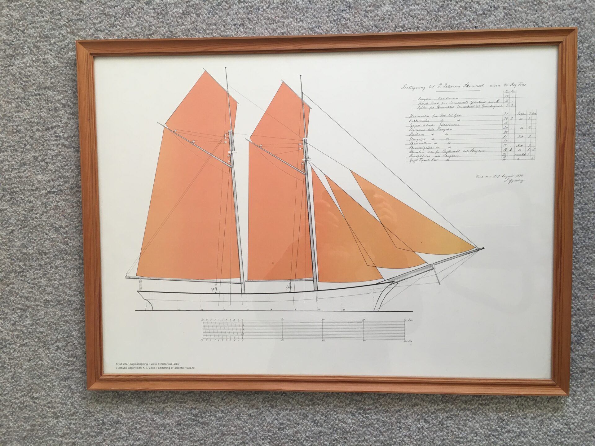 Grafisk tryk af tegning til Skonnert fra Skibsbyggerfirmaet Gylding & Lindtner, Vejle, 