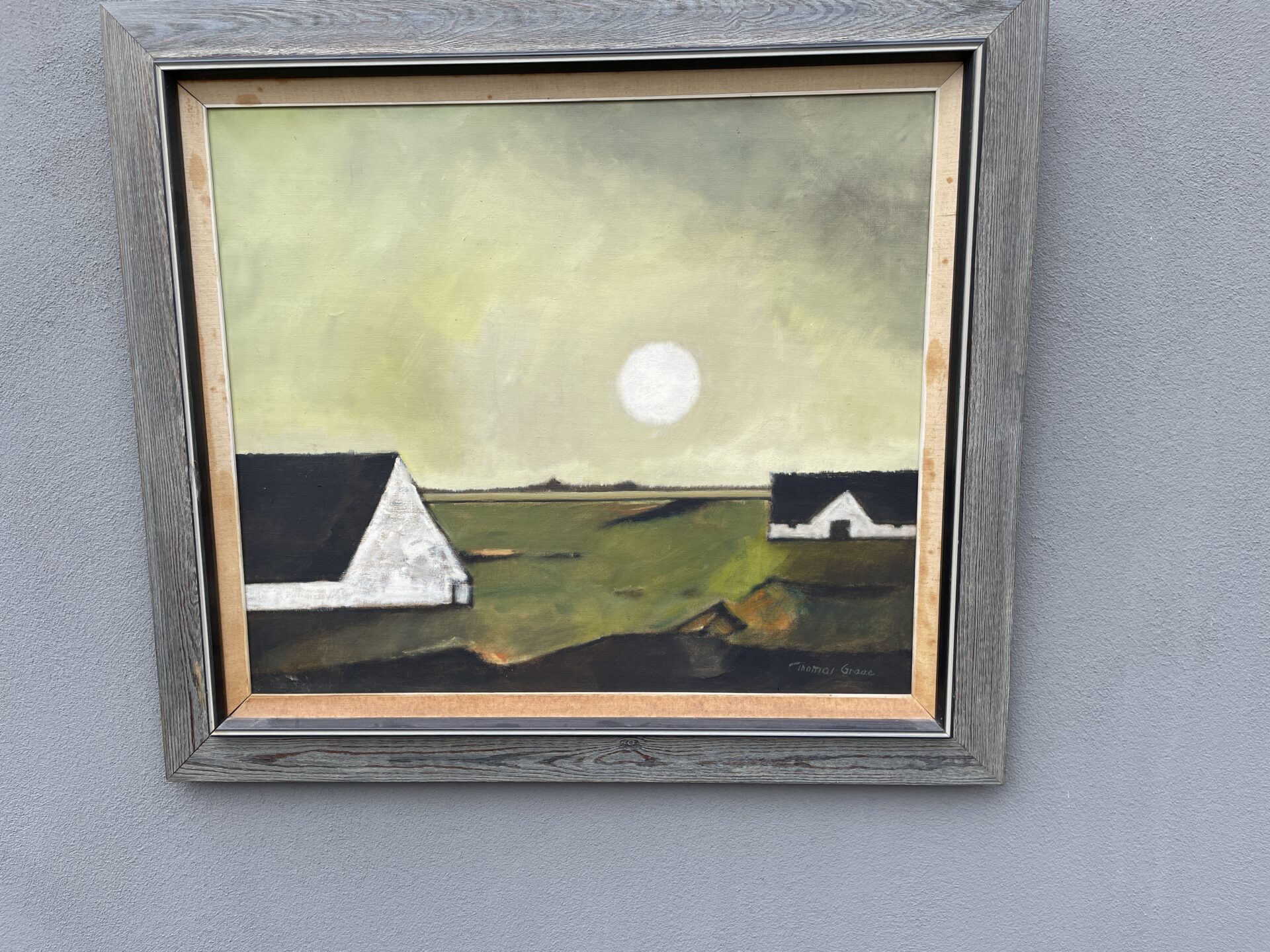 velholdt maleri sign Thomas Graae, rammemål 68x79 cm, pris 600kr