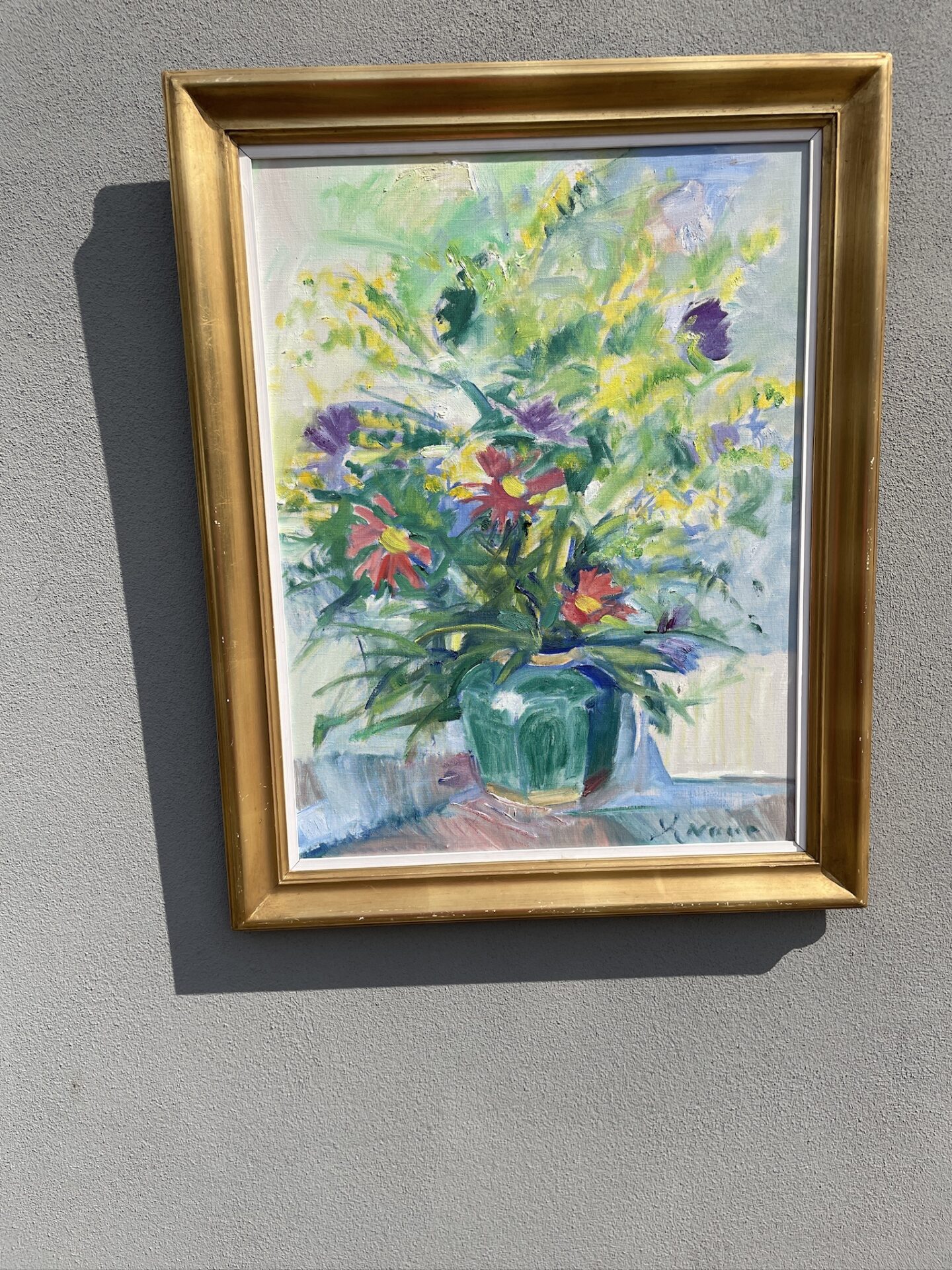 Albert Naur, blomstermaleri,, rammemål 60x72 cm. Pris 1800kr