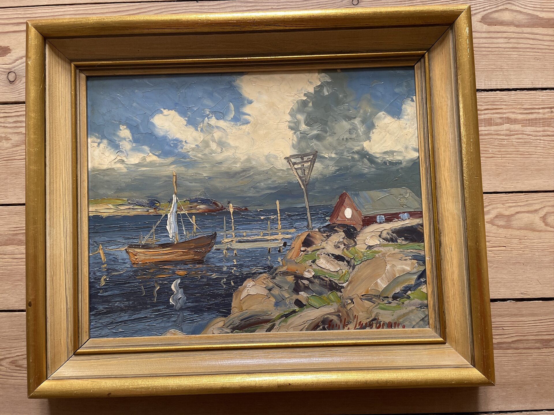 Fritz Jacobsen, 1914-1979,  spartel maleri på plade, rammemål 40x36 cm,pris 400kr